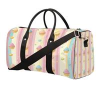 Rainbow Striped Cupcake Foldable Travel Duffle Bag Waterproof Sports Gym Bag with Shoulder Straps