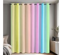Rainbow Striped Curtains Eyelet, Pastel Gradient Blackout Curtains for Bedroom Living Room, Thermal Window Drapes Home Decor 46x54 Inch 2 Panels