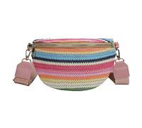 Rainbow Striped Female Sling Waist Pack Fashion Underarm Bag Adjustable Strap Portable Colorful for Weekend Vacation (Pink)