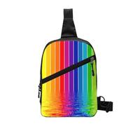 Rainbow Striped Foldable Sport Sling Bag,Lightweight Crossbody Chest Pack with Multiple Pockets,Water-Resistant Polyester Fabric,Compact Travel Daypack