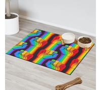 Rainbow Striped Hand Pet Feeding Mat for Cat Dog Water Bowl Food Mats Rainbow LGBT Pet Feeding Mats Absorbent Nti-Slip Contain Spills Protects Floors Placemat 40.6 x 60.9 cm