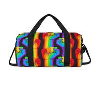Rainbow Striped Hand Sport Duffel Bag with Shoes Compartment Rainbow LGBT Overnight Weekender Bags Travel Gym Luggage Organizer for Women Men Kids Girls Boys
