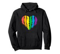 Rainbow Striped Heart Print Pullover Hoodie