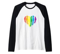 Rainbow Striped Heart Print Raglan Baseball Tee