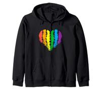 Rainbow Striped Heart Print Zip Hoodie