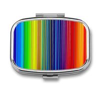 Rainbow Striped Pill Box 2 Compartment - Small Metal Medicine Organizer Portable Pill Case for Purse Pocket Travel Vitamin Organizer for Men Women, BPA-Free