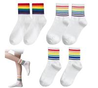 Rainbow Striped Pride Sport Socks - 3 Pairs Cotton Unisex LGBT Socks for Men Women - Classic LGBTQ Gay Crew Socks Pride Accessories - Perfect Pride Month Celebration Support Gift & Everyday Wear