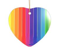 Rainbow Striped Print Ceramic Star Christmas Ornament for Elegant Neutral Christmas Decor,3 Inch Tree Decoration