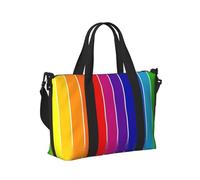 Rainbow Striped Print Travel Hand Bag Portable Foldable Shoulder Tote Bags for Weekend Trip Gym Vacation