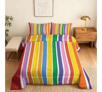 Rainbow Striped Single Duvet Coverless, Reversible Design, Modern Colorful Stripe Comforter & 1 Pillow Case for Bedroom Decor, 10.5 Tog Ultra Soft Microfibre, All Seasons #b219