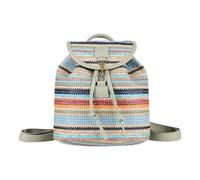 Rainbow Striped Straw Backpack for Women Summer Boho Crochet Drawstring Bucket Bags with Flap Small Handmade Woven Backpack for Travel Beach Daily