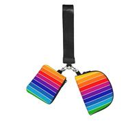 Rainbow Striped Wristlet Keychain Wallet Pouch with Strap Double Zipper Small Coin Purse Portable Wrist Bag for Travel Gym Daily Use