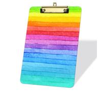 Rainbow Stripes Clipboard, Acrylic Clipboard, Standard Letter Size 9 x 12.5 in, Girl Desk Accessories A4 Decorative Clipboards for School Teacher Women Doctor Students - Gold Clip