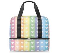 Rainbow Stripes Heart Pattern Sports Tote Gym Bag for Women Men, Travel Duffel Bag with Shoe Compartment Large Capacity Workout Overnight Bag for Fitness Yoga Swimming Weekend