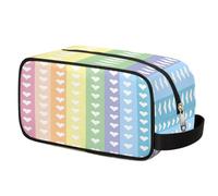 Rainbow Stripes Heart Pattern Toiletry Bag for Travel, Cosmetic Makeup Bag Waterproof Polyester Shaving Bag for Men Women Kids, Portable Organizer for Bathroom Gym Vacation