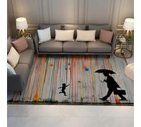 Rainbow Stripes Large Vintage Area Rug 200x300cm Machine Washable Rug for Living Room Bedroom Non Shedding Graffiti Art Print Floor Carpet Child Chasing Balloons Rugs for Bedroom Dining Room Nursery