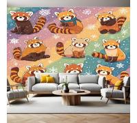Rainbow Stripes Wall Murals for Living Room Cartoon red Panda 3D Print Photo Wallpaper Luxury Design Modern Non-Woven Wall Mural Sofa TV Kids Bedroom Decoration 200 x 140cm