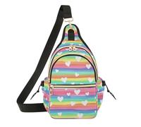 Rainbow Stripes White Hearts Sling Pouch Fade Resistant Chest Bag for Women