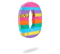 Rainbow Style Pinata for Baby's Birthday Party, Number 0 (11.4 x 16.5 x 3 In)