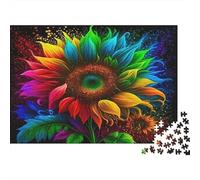 Rainbow Sunflower Art 1000 Piece Vibrant Rainbow Sunflower Artwork Jigsaw Puzzles for Adults And Kids Family Educational Games 1000 Pieces Stress Reliever Challenge High Difficulty 38x26cm/1000pcs