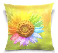 Rainbow Sunflower Colorful Florals Throw Pillow Cases, Square Decorative Pillowcase Cushion Cover 16"x 16"