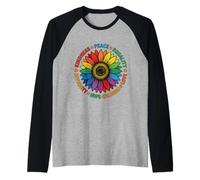 Rainbow Sunflower Kindness Peace Equality Pride Raglan Baseball Tee