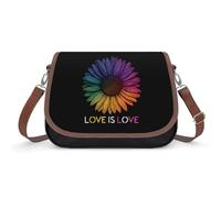 Rainbow Sunflower Love Is Love Women's Leather Purses Crossbody Shoulder Bag Messenger Bag