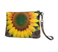 Rainbow Sunflower Print Genuine Leather Wristlet Clutch Wallet Purse Handbag Cell Phone Pocket for Women