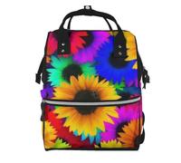 Rainbow Sunflower Prints Changing Bag Backpack Baby Diaper Bags for Mom Dad, Waterproof Nappy Rucksack Multifunctional Travel Bag
