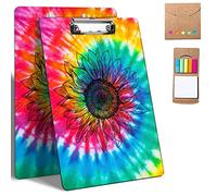 Rainbow Sunflower Tie Dye Clipboard 9" x 12.5", Plastic A4 Letter Size Hardboard Office Clipboard Decorative Full Color Printing with Low-Profile Clip for School Student Women, with Post-it Notes