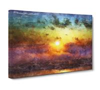 Rainbow Sunset Over The Ocean Canvas Print | Gallery Wrapped 30mm Frame Wall Art | 30x20 inches | Ready to Hang | Abstract Seascape Picture | Living Room Bedroom Lounge Office