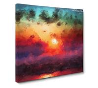 Rainbow Sunset Over the Ocean in Abstract Modern Canvas Wall Art Print Ready to Hang, Framed Picture for Living Room Bedroom Home Office Décor, 14x14 Inch (35x35 cm)