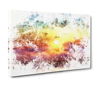 Rainbow Sunset Over The Ocean Watercolour Canvas Print | Gallery Wrapped 30mm Frame Wall Art | 20x14 inches | Ready to Hang | Modern Seascape Picture | Living Room Bedroom Lounge Office