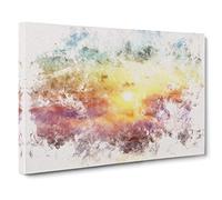 Rainbow Sunset Over the Ocean Watercolour Canvas Print | Gallery Wrapped 30mm Frame Wall Art | 30x20 inches | Ready to Hang | Coastal Seascape Picture | Living Room Bedroom Lounge Office