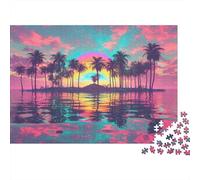 Rainbow Sunset,Puzzles Palm Tree Island Gemusterte Nachhaltige Puzzles Für Erwachsene Hochwertige Holzspielpuzzles 1000pcs (75x50cm)