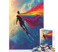 Rainbow Superhero Flight Jigsaw Puzzles 1000 Piece for Adults Great Gifts for Games Birthday Present Toy Wall Decor Suitable for People Aged 14 And Above (50x75cm)