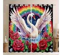 Rainbow Swan Blackout Curtains for Bedroom, Red Rose Window Curtains 2 panel Sets 46 x 54 Inch,Romantic Flowers Coastal Rustic Floral Nautical Sea Animal Window Treatments Drapes