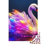 Rainbow Swan1000 Pieces Cardboard Beautiful Swan Jigsaw Puzzle Set Adults Fun Family Game Concentration Training After School Activity 52x38cm/1000pcs