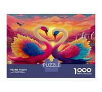 Rainbow Swans Art 1000 Piece Adult Puzzle - Recycled Cardboard & Anxiety Relief Mindful Activity Vibrant Celestial - Puzzle for The Whole Family 38x26cm/1000pcs Housewarming Gift for Families