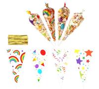 Rainbow Sweet Cone Cellophane Bags,100 Pack 13 * 25Cm Rainbow Party Bags,Colourful Cookie Bag,Popcorn Bag For Party Favours & Candy Packaging,Perfect For Birthday Parties,Weddings & School Events