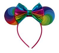 Rainbow Swirl Sequin Minnie Mouse Inspired Alice Headband With Metallic 5" Sequin Top Bow Handmade