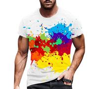 Rainbow T-Shirt Men's 3D Printed Short Sleeve Tie Dye Rainbow Colourful Pattern Tee Muscle Shirt Colourful Abstract Graffiti Top Funny Crew Neck Sports Tops Sweatshirt Streetwear, O yellow, XXL