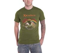 Rainbow T Shirt Rising Distressed Band Logo new Official Mens Military Green XL