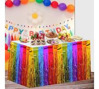 Rainbow Table Skirts Fringe,2 Pack Fiesta Party Decorations Wavy Metallic Tinsel Foil Fringe Table Skirts,Colorful Fringed Table Skirt Decorations for Birthday Party Wedding Baby Shower