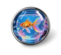 Rainbow - Tailed Goldfish Lapel Pin Brooches Round Fashion Brooch Pin Cute Button Badges Alloy Button Pins Enamel Pins Metal Pinback for Hat Shirt Clothing Bags