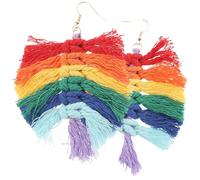 Rainbow Tassel Drop Earrings Bohemian Alloy Cotton Thread for Women