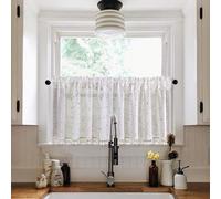 Rainbow Tassel Sheer Synthetic Linen Curtains - Light Filtering Short Window Drapes for Café Bathroom Kitchen - 2 Panels (39" W x 20" L)