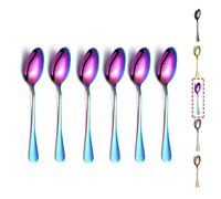 Rainbow Teaspoons, Kyraton 6 Pieces 14cm Stainless Steel Tea Spoons with Colorful Titanium Plating, Ice Cream Spoons, Dessert Spoons, Coffee Spoons, Golden Spoons Silverware Pack of 6