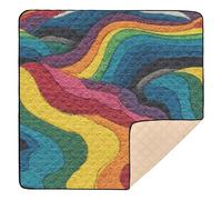 Rainbow Textured Wave Art Large Non-Slip Baby Activity Play Mat for Floor One-Piecing Infant Play Activity Mat for Baby Kids Toddlers Infants, 50'' x 50''