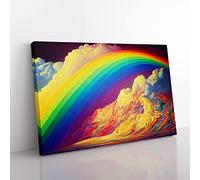Rainbow Through The Clouds Vol.3 Canvas Wall Art Print Ready to Hang, Framed Picture for Living Room Bedroom Home Office Décor, 60x40 cm (24x16 Inch)